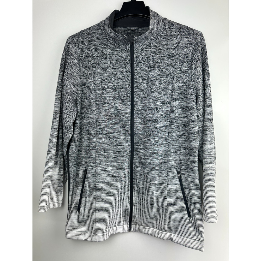 T by Talbots Ombre Black & Grey Striped Full Zip Jacket Stretch Plus Size 2X - Picture 3 of 14